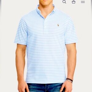 Polo Ralph Lauren Mens Hampton Classic Fit Blue Striped Polo Shirt Size M